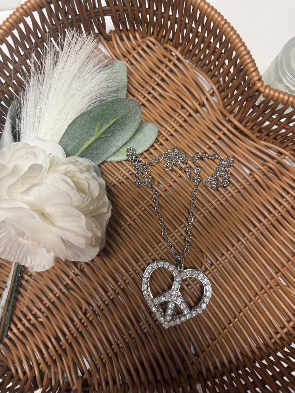 Silver Boho Statement Layering Necklace - Heart Peace Sign - NWT